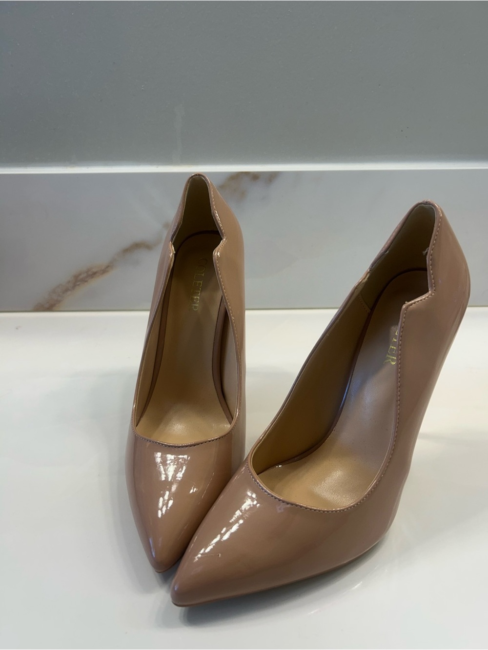 Patent Nude Pointed-Toe High Heels